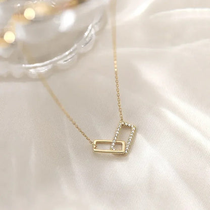 New 925 Sterling Silver Geometric Necklace Shiny Rectangle Pendant Set with Cubic Zirconia Necklace for Girls Fine Jewelry