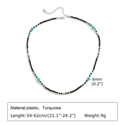 Trendy Summer Beach Necklace Men’s Turquoise & Black Beads