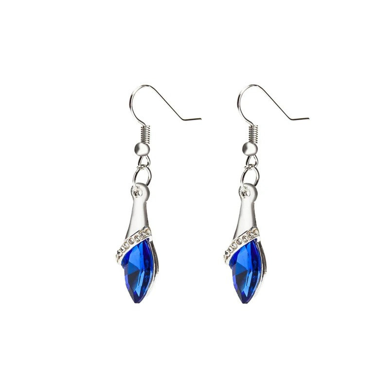 Blue Crystal Water Drop Earrings with Red Rhinestone Women