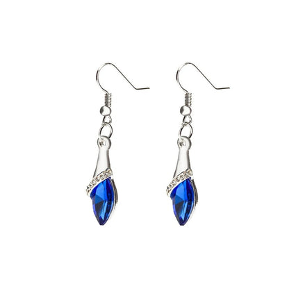 Blue Crystal Water Drop Earrings with Red Rhinestone Women