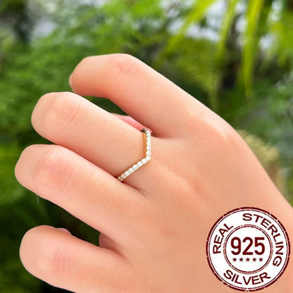 925 Sterling Silver Stackable V-Shaped Rings for Women CZ & Gold Plated