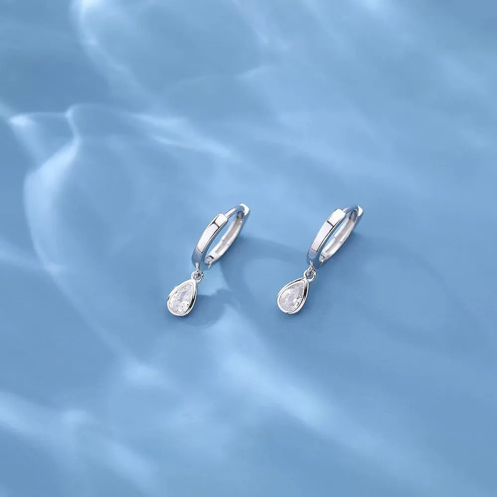 925 Sterling Silver Water Drop Zircon Earrings for Women