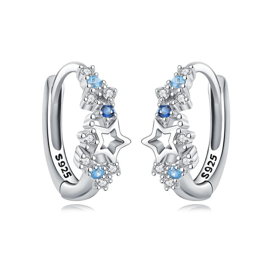 Hot Sale Real 925 Sterling Silver Blue Star Hoop Earrings For Women New Stud Earing Fine Jewelry Party Birthday Party Gifts