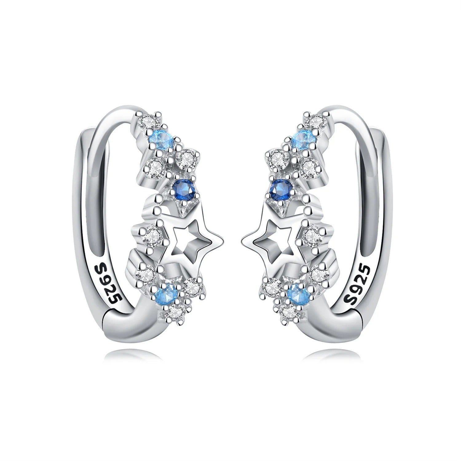 Hot Sale Real 925 Sterling Silver Blue Star Hoop Earrings For Women New Stud Earing Fine Jewelry Party Birthday Party Gifts