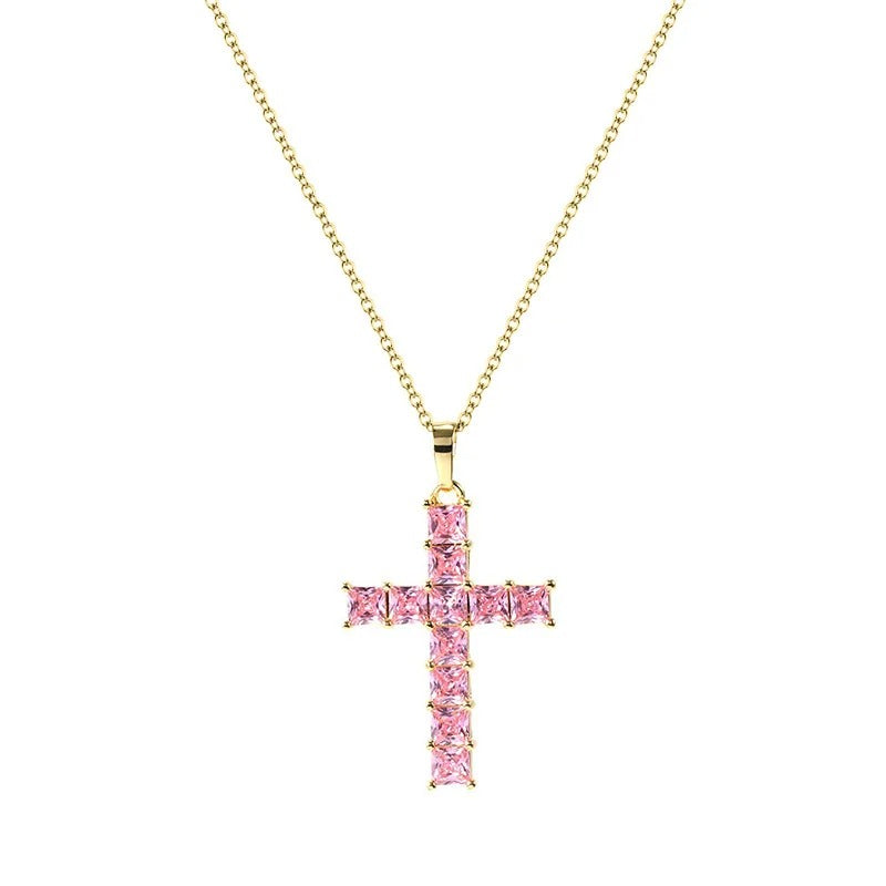 Silver Cross Necklace Simple Charm Geometric Shape Pendant Choker Birthday Party Gift for Women Exquisite Jewelry