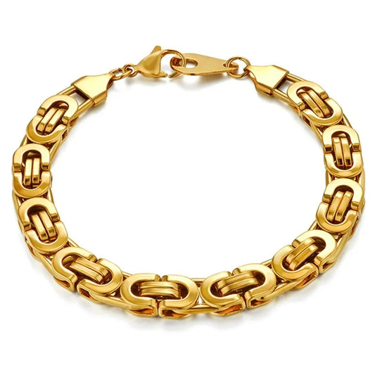 Stainless Steel Bracelet Men Wholesale Wristband 8mm Gold Color Male Hand Chain Link Bracelet Hip Hop Jewelry