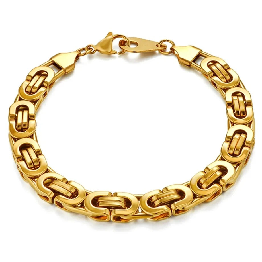 Stainless Steel Bracelet Men Wholesale Wristband 8mm Gold Color Male Hand Chain Link Bracelet Hip Hop Jewelry