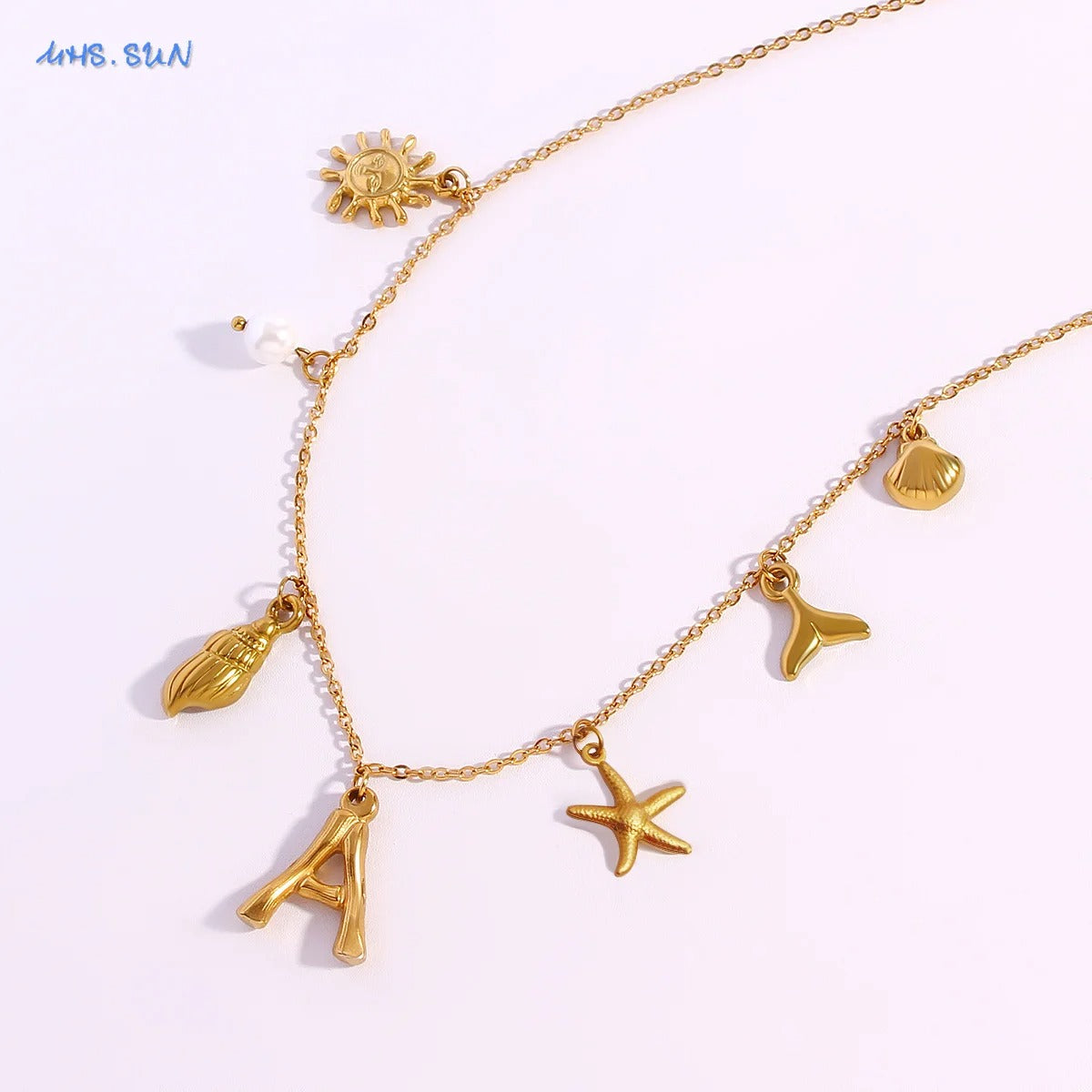 Stainless Steel Starfish & Sea Shell Necklace Women Summer Beach