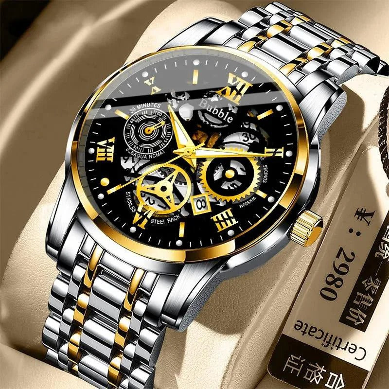 UTHAI Light Luxury Men’s Watch Roman Skeleton Quartz Clock
