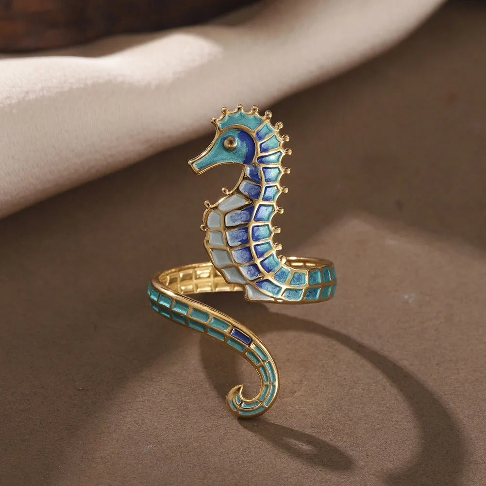 Women’s Sea Star & Seahorse Ring Stainless Steel Fashion Party Jewelry