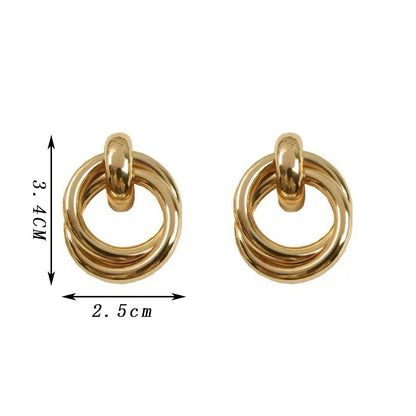 Double Layer Round Circle Dangle Earrings for Women Vintage Simple European Golden Metal Drop Earrings Jewelry Gift