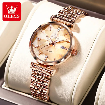 OLEVS Women’s Quartz Watch Rhombic Mirror Design Waterproof