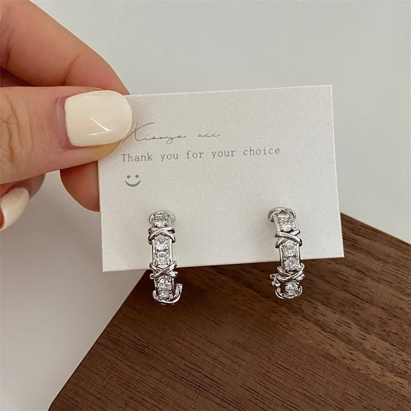 Vintage CC Cross Stud Earrings Korean Fashion Zircon Jewelry Gifts