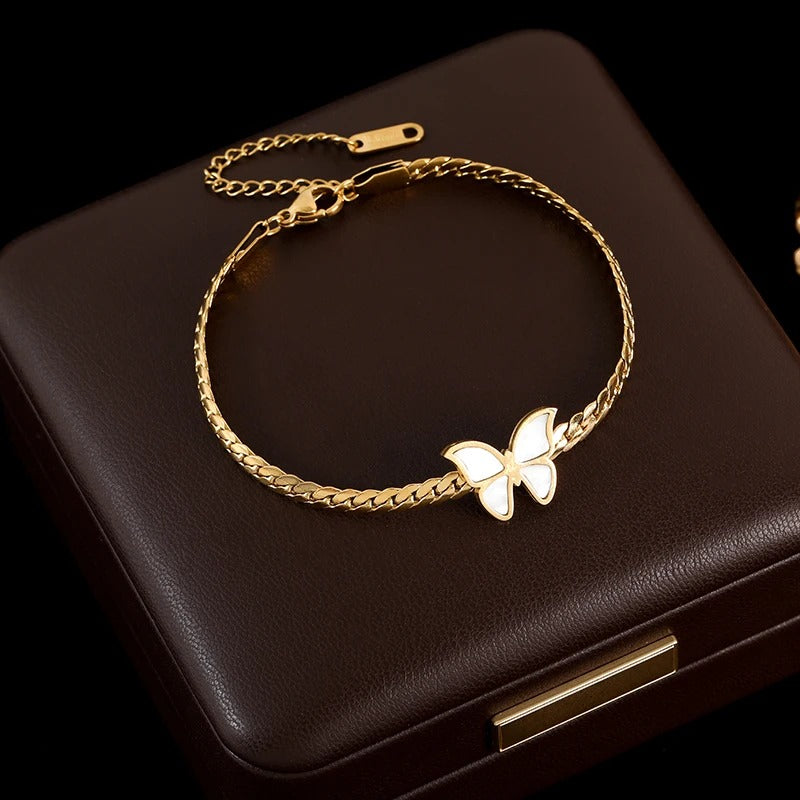 316L Stainless Steel Green Crystal Clover Bracelet Bangle For Women Fashion Wrist Chain Waterproof Jewelry Gift