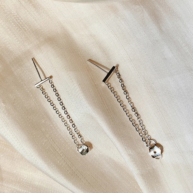 Minimalist Double Chain Tassel Earrings Sterling Silver Jewelry