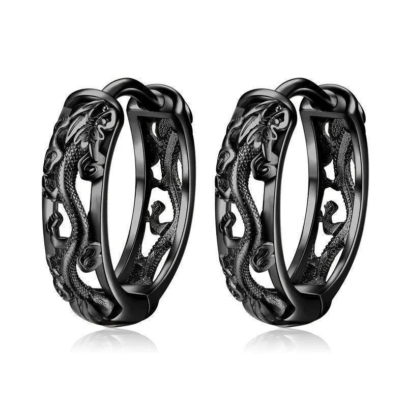 Dragon Carved Ear Buckle Earrings Punk Street Fashion Men Women