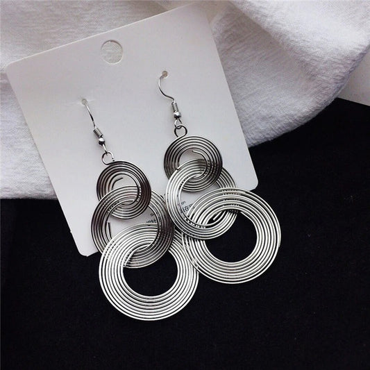 Vintage Round Dangle Earrings for Women Metal Wire Circle Jewelry