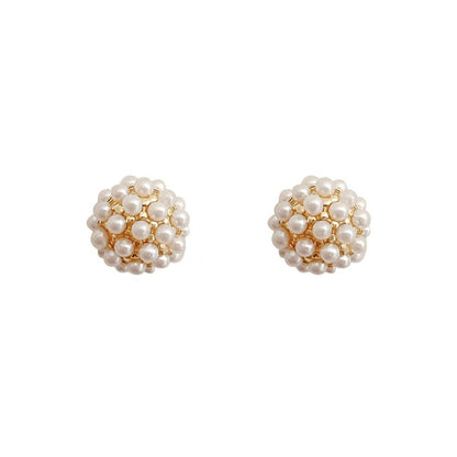 Japanese Korean New Style Simple Exquisite Pearl Rhinestone Geometric Fashion Earrings