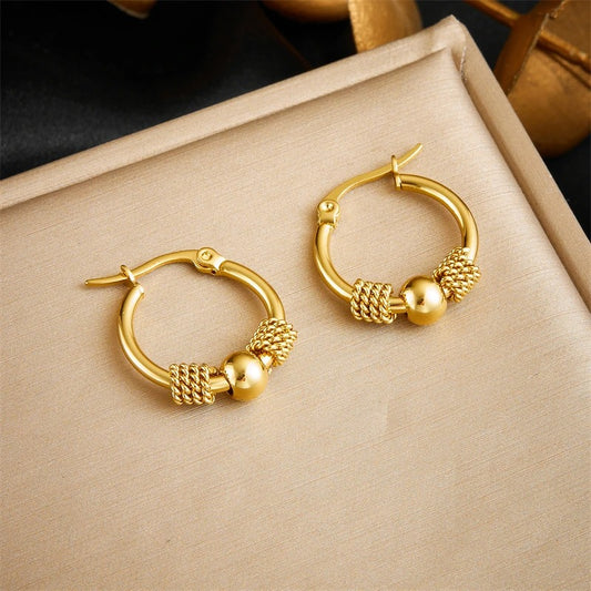 Stainless Steel Golden Hollow Woven Circular Shape Earrings For Women Fashion 2025 New Ear Jewelry Lady Gift Party