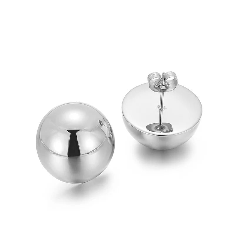 Elegant Stainless Steel Earrings for Women Round Hollow Polished Women's Ear Stud Simple French Party Wedding Jewelry