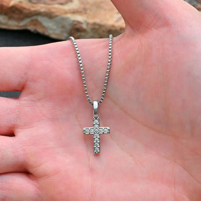 Punk Small Cross Necklace for Men Boys,Hip Hop Pendant Necklace with 50cm Stainless Steel Square Box Chain Gifts