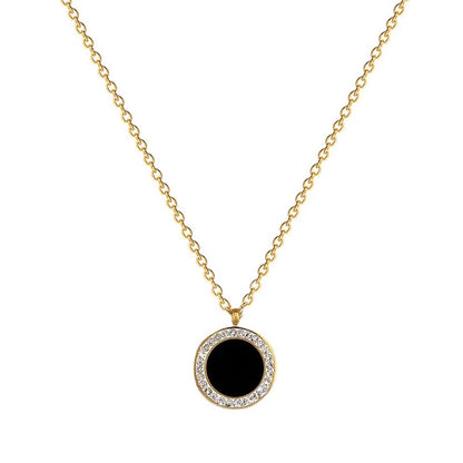 316L Stainless Steel Round Black Stone Pendant Necklace For Women Girl New Fashion Clavicle Chain Jewelry Gift Party