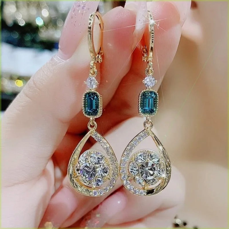 Shiny Crystal Water Drop Earrings Long Pendant Women