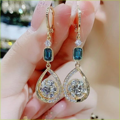 Shiny Crystal Water Drop Earrings Long Pendant Women