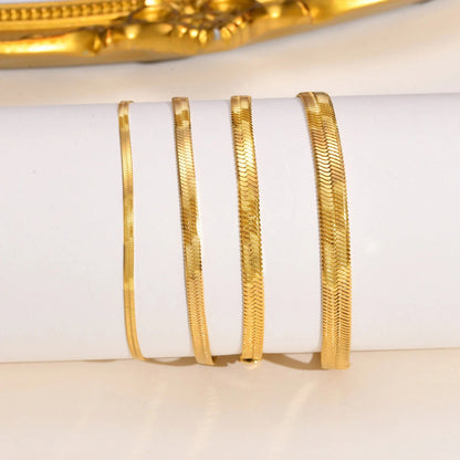 Snake Chain Bracelet For Women ,18k Gold Plated Link Adjustable Stainless Steel.