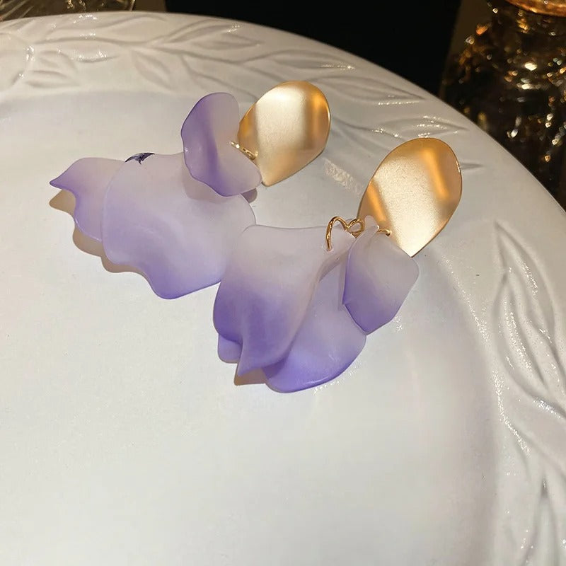 Stylish Multicolored Flower Earrings For Woman Delicate Petal Tassel Stud Earring Temperament Everyday Party Accessories