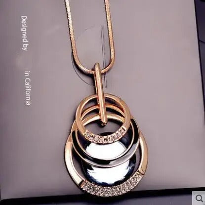 Gold & Silver Color Rhinestone Long Necklace Vintage Punk Triangle Square Oval Crystal Glass Pendant Necklaces Women Jewelry