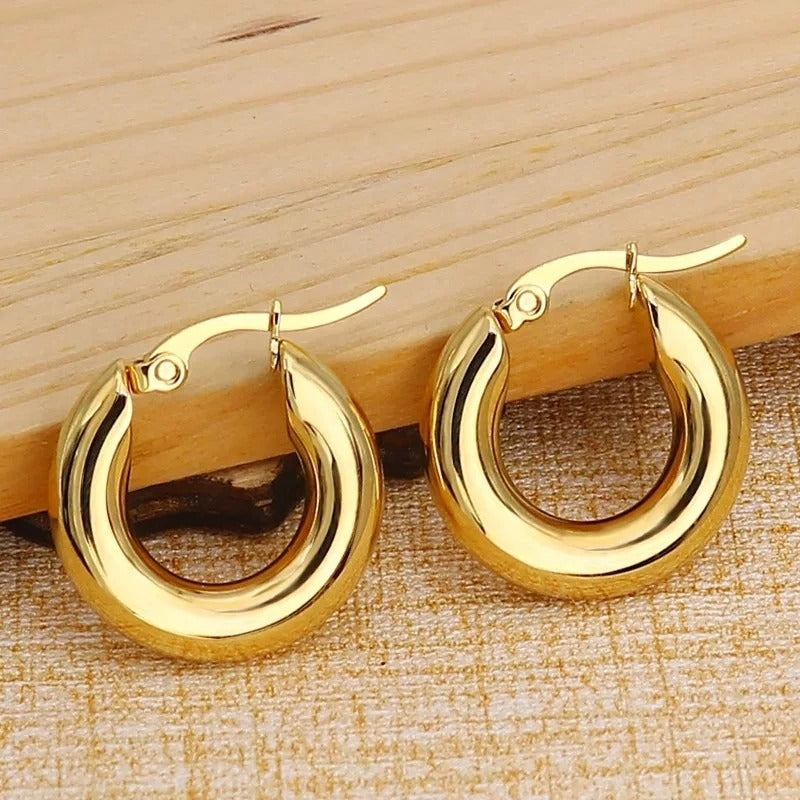 Women's Round Hoop Earrings Stainless Steel Smooth Thick Piercing Gift