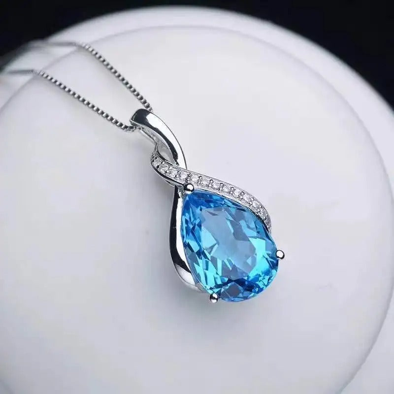 925 Sterling Silver Female Stone Pendant Chain Natural Amethyst & Aquamarine Necklace for Women Fashion Fine Jewelry Chain