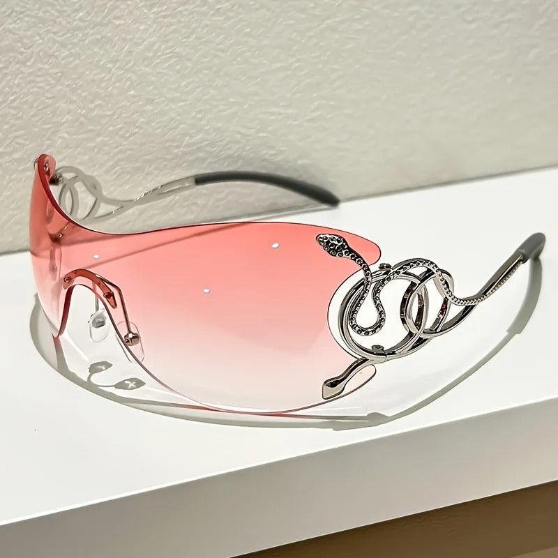 Y2K Snake Pattern Sunglasses Rimless Zinc Alloy Street Fashion