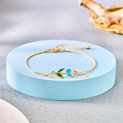 Tulip Rose Flower Bracelet for Women Colorful Gold Chain Jewelry