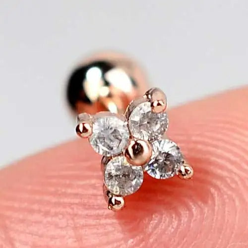 Crystal Flower Stud Earrings for Girls Sweet Red Zircon Cartilage Jewelry