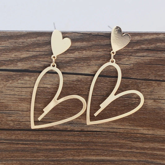 2025 New Trendy Heart Pendants Women's Hanging Earrings Double-layers Love Heart Dangle Earrings Lovely Ear Jewelry