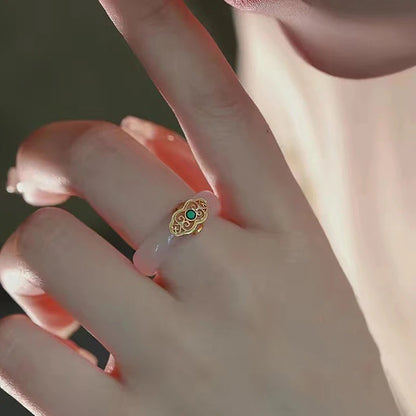 Chinese Retro Imitation Jade Ring Minimalist Stone Jewelry