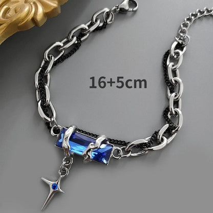 Couple’s Retro Black Zircon Star Bracelet Trendy Titanium Chain