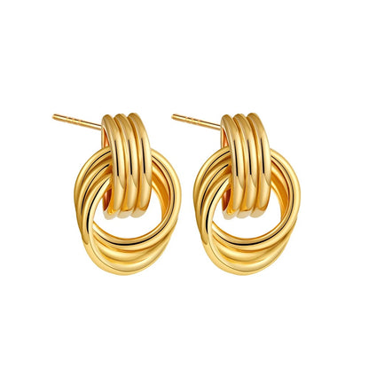 Vintage Gold Plated Triple Knot Stud EarringsTwisted Small Circle Stainless Steel Punk Jewelry for Women