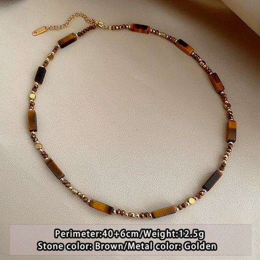 Layered Tiger Eye Stone Pendant Necklace For Women Stainless steel Double-Layer Collarbone Chain Sets Jewelry