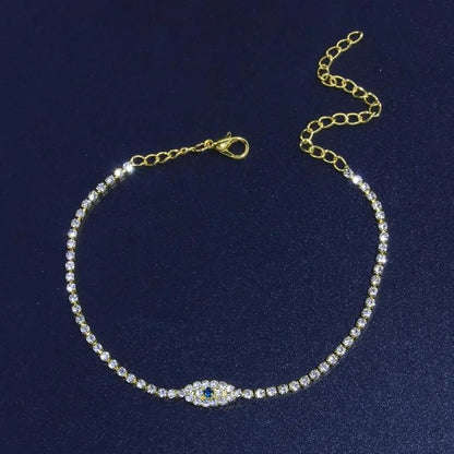Summer Beach Rhinestone Blue Evil Eye Ankle Bracelet for Women Bohemian Tennis Sandals Beach Anklet Jewelry Accessories Gift