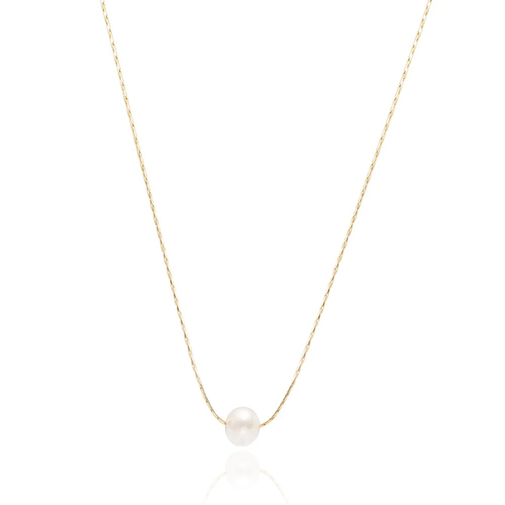 WILD & FREE Korean Fashion Stainless Steel Pearl Pendant Necklace for Women Charming Cute Choker Trendy Jewelry