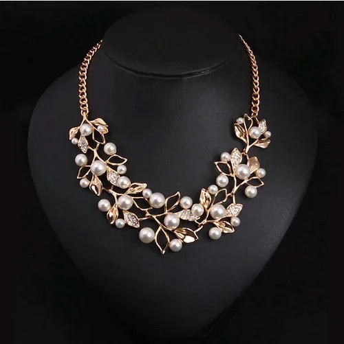 Pearl Leaf Statement Necklace Ethnic Style Jewelry for Women