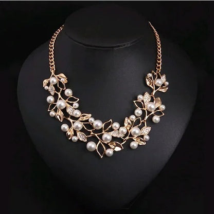 Pearl Leaf Statement Necklace Ethnic Style Jewelry for Women