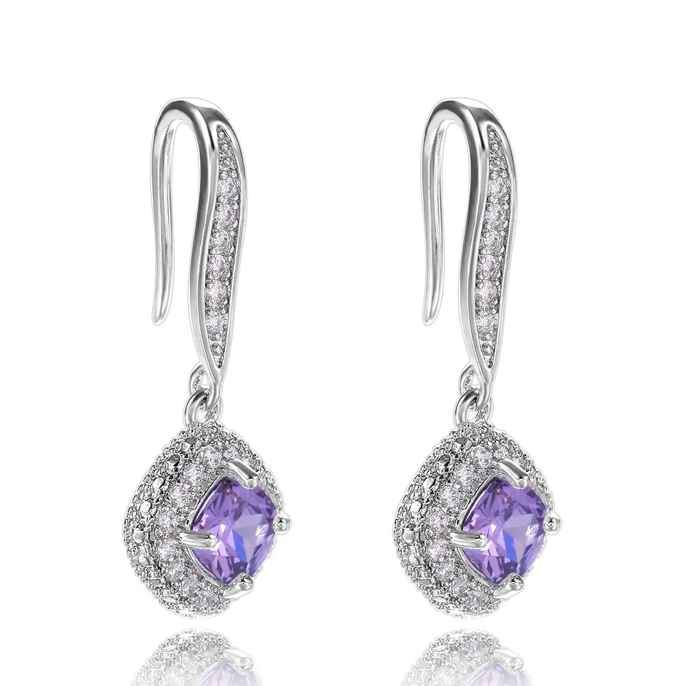 Silver Zircon Dangle Earrings for Women Party & Wedding Jewelry