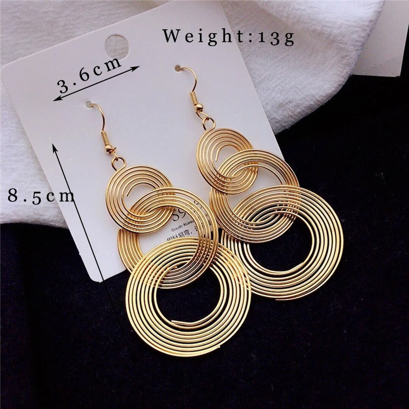 Statement Round Drop Earrings for Women Party Metal Wire Wrapping Circle Dangle Earrings Vintage Long Geometry Jewelry