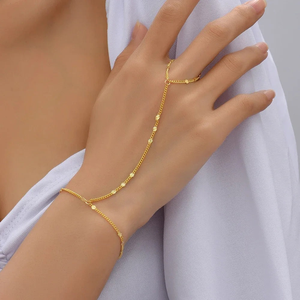 Gold Plated Hand Chain Bracelet Handmade Link Harness Jewelry