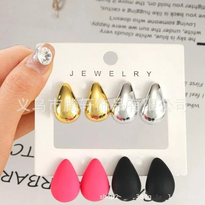 4Pair/Set Vintage Glossy Thick Acrylic Water Drop Stud Earring Fashion Creative Tear Drop Earrings Women's Elegant Party Jewelry