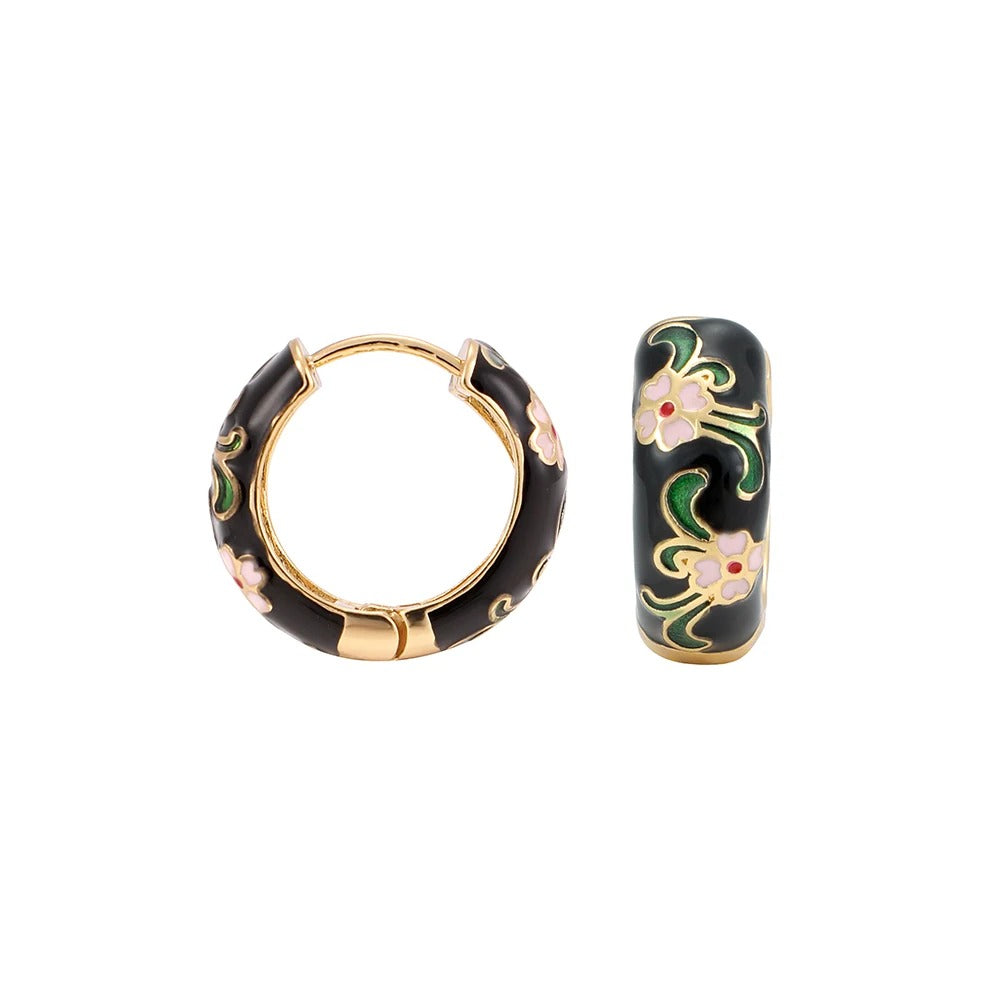 Vintage Enamel Leaf Flower Hoop Earrings Women Wedding Party Jewelry